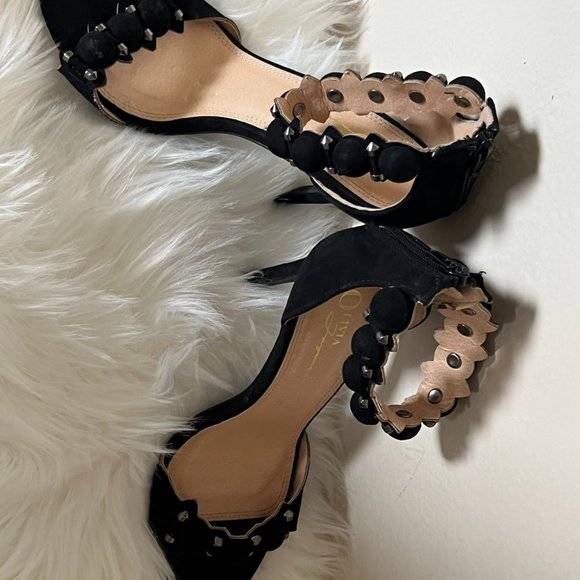 Sandales à Talons Hauts OLIVIA FERGUSON En Suède Tressé - Couleur Nude - Avec Bride Cheville - Neuf Avec Boîte